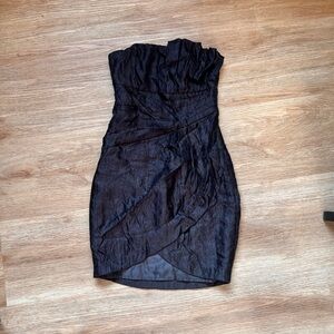 H&M Black Mini Cocktail Dress with Draped Overlay
